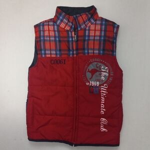Coogi Red Plaid Full Zip Puffer Vest Boys Size 5